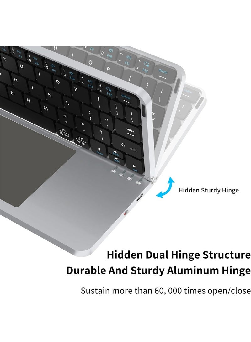 هاي لوك لوحة مفاتيح بلوتوث قابلة للطي وقابلة لإعادة الشحن فائقة النحافة مع لوحة لمس، تدعم مزامنة ما يصل إلى 3 أجهزة، لوحة مفاتيح لاسلكية محمولة قابلة للطي مع حامل حماية لأجهزة iPad والهواتف الذكية وأجهزة الكمبيوتر المحمولة - Image 4